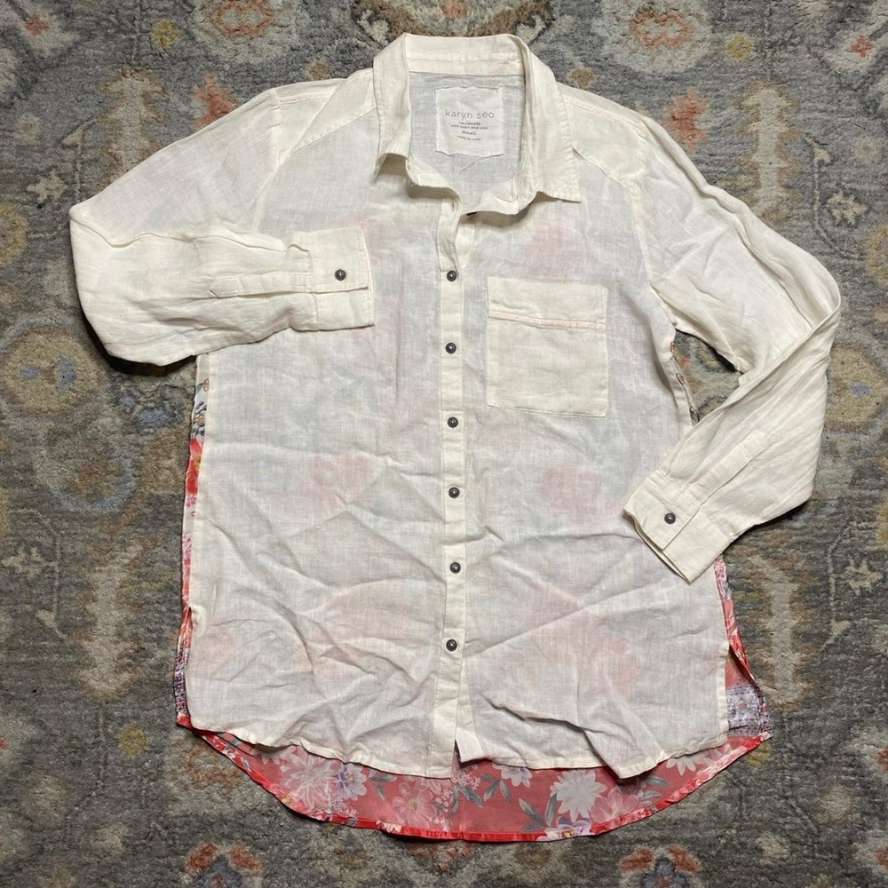 Women’s Karyn SEO Handmade India Linen Double Sided Blouse Top Shirt Sz S Boho